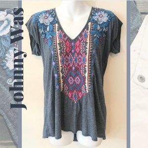 Johnny Was Embroidered V-Neck Tee